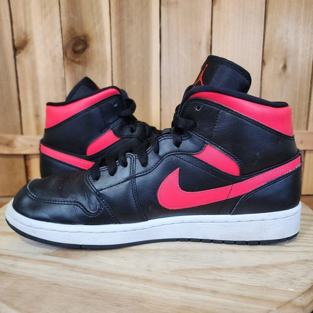 Nike Air Jordan 1 Mid Shoes Womens 11Siren Red Leather Sneakers BQ6472-004